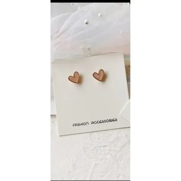 NEW Delicate Dainty Pink Sweet Heart Shaped Precious Gold Stud Earrings A0113 - Picture 10 of 14